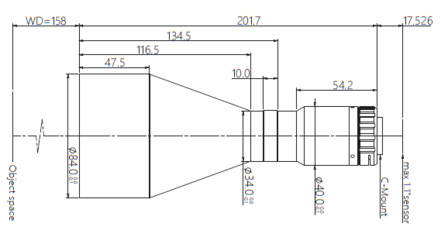Mechanical Drawing LCM-TELECENTRIC-0.288X-WD158-1.1-NI