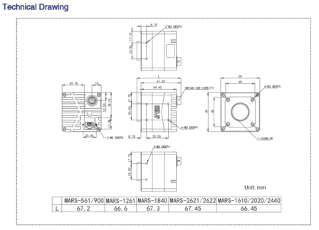 Mechanical drawing and dimensions of 20MP 10GigE Vision Camera Color with Sony IMX541 sensor, model MARS-2020-42GTC