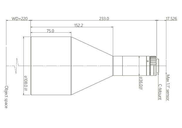 Mechanical Drawing LCM-TELECENTRIC-0.23X-WD220-1.1-NI