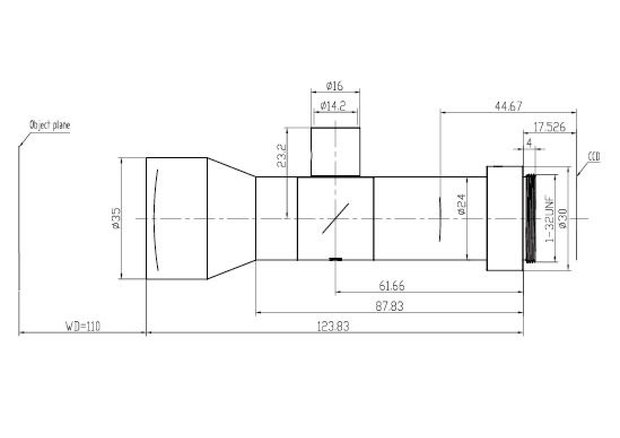 LCM-TELECENTRIC-0.5X-WD110-1.5-CO, Bi-Telecentric C-mount lens, Magnification 0.5x, Sensorsize 2/3”