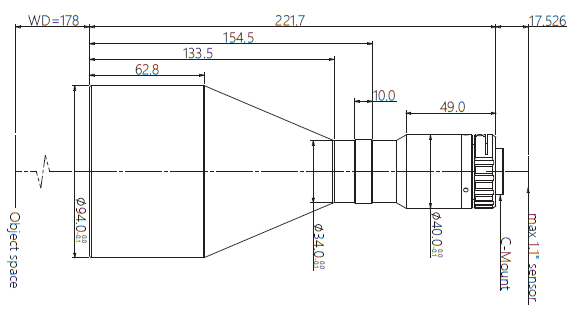 Mechanical Drawing LCM-TELECENTRIC-0.256X-WD178-1.1-NI