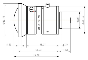 Mechanical Drawing LENS C-mount 25MP 12MM F2.4 for max sensorsize 1.2" NON DISTORTION